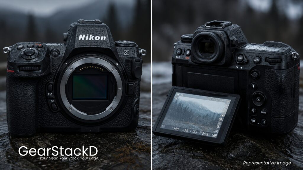 Nikon Full frame Mirrorless Camera Z8 45.7 megapixels ISO 64-25600 EXPEED 7 Real-Live Viewfinder Subject detection for 9 subject types 3D-tracking Up to 120 fps Front and Back View, A moody split-